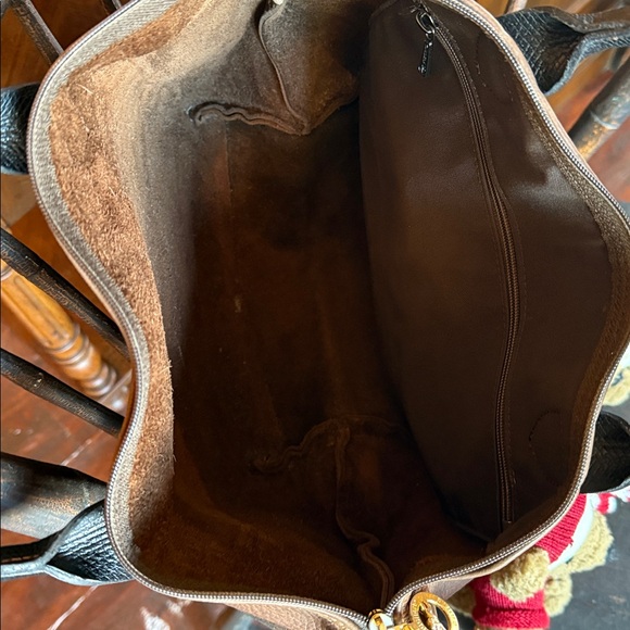 Longchamp Le Foulonné Pebbled Leather Tote — Brown & Black — Made in France - Picture 6 of 7